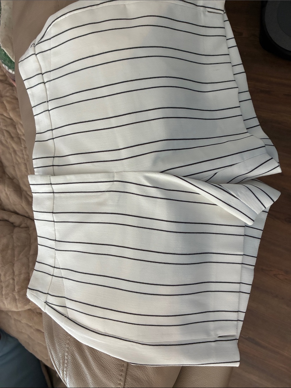 White House Black Market Ivory Shorts with Black Stripes